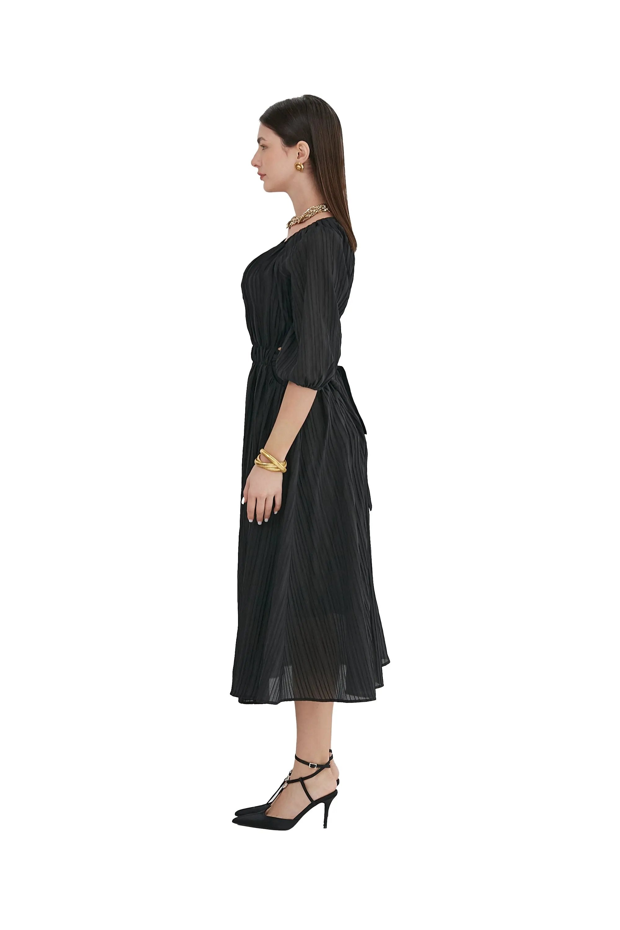 Ladies’ Spring and Summer Intellectual Round Neck Waist Dress ULA